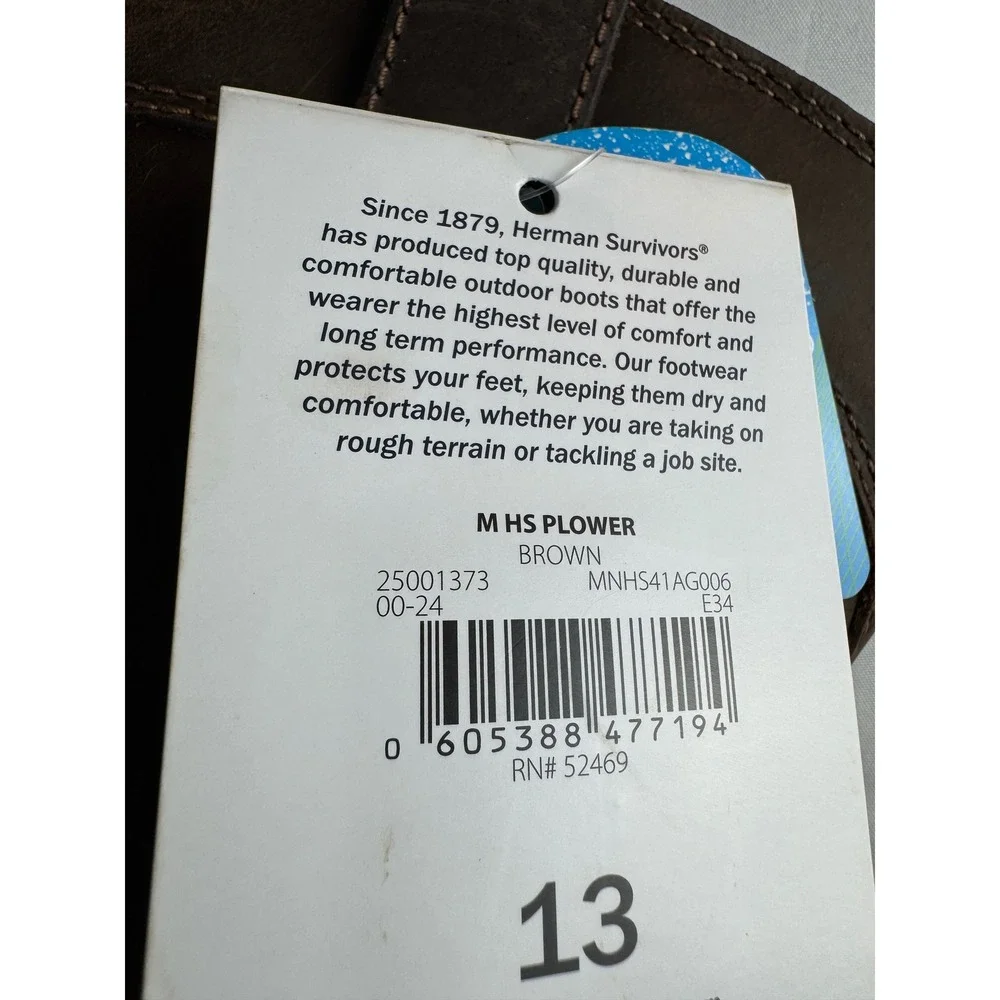Herman Survivors Plower Steel Toe Waterproof Work Boots Mens 13 Brown Leather